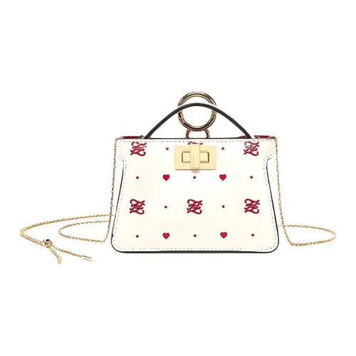 FENDI Peekaboo Овечья шкура Сумка Сумка через плечо Сумка через плечо Экстра мини Женская Белая Красная