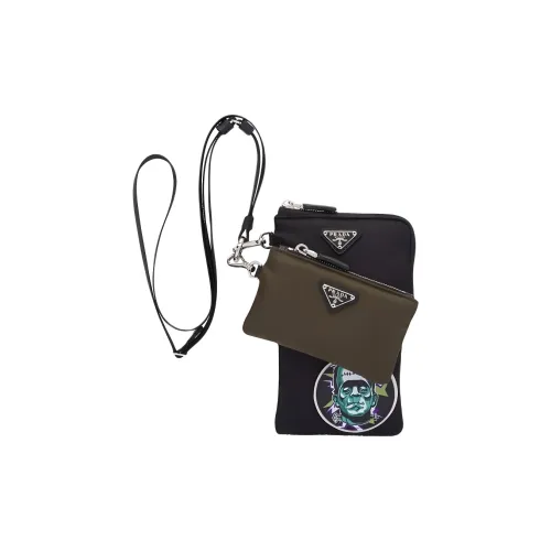 PRADA Переработанный нейлон кошелек для монет мужской черный и оливково-зеленый