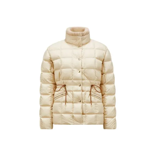 Moncler Antigone Series Короткий пуховик с кожаным отделкой женские светлый умбра
