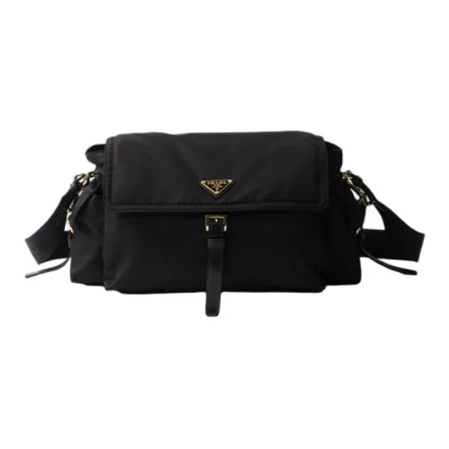 PRADA RE Нейлон Переработанный нейлон Курьерская сумка Сумка на плечо Большая Женская Черная