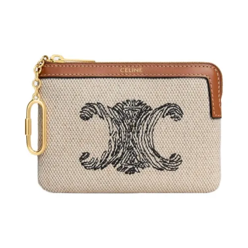 CELINE Triomphe Ткань Монетница Женская Естественный Рыжевато-коричневый