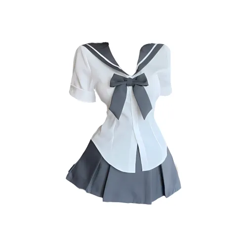 WLEQK Рубашка + Юбка + Бант Женская Униформа