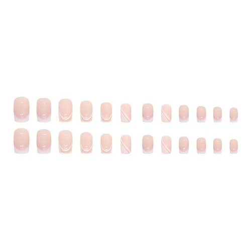 WW C050 Телесный French Minimalist Style Cropped Oval Nail Tips MID Length (Length Size) White Solid Color French