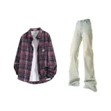 Red Plaid + Yellow Mud Pants  
Красные клетчатые + желтые грязные штаны