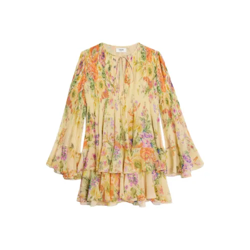 CELINE SS25 Длинное Платье с Длинными Рукавами Женское Светло-Желтое