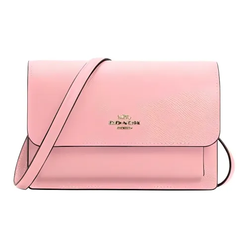 COACH Foldover Крестообразная текстура Кожа Сумка через плечо Маленькая Женская Розовая