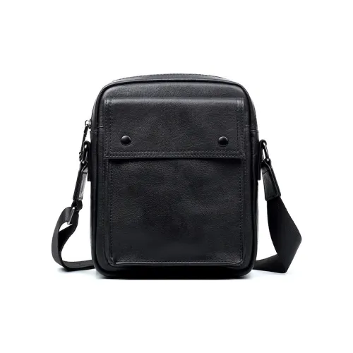 PESASRIE Сумка через плечо из натуральной коровьей кожи Мужская Черная