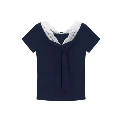 MUQINGQING Темно-синие женские футболки T