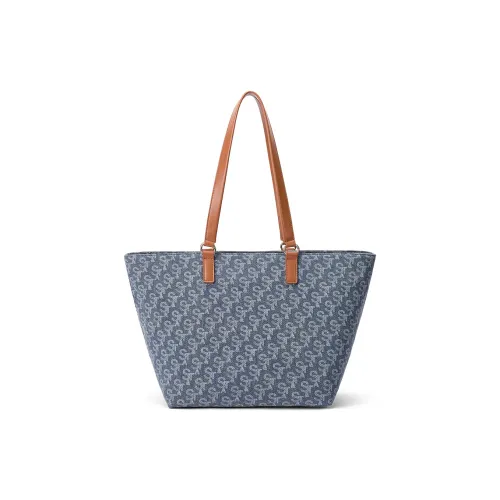 ST SAT Ткань Синтетическая кожа Сумка-тоут Сумка для покупок Сумка через плечо Стандартная Женская Темно-синий Светло-синий