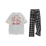 Комплект одежды (Белый Серый Топ + Черные Штаны)