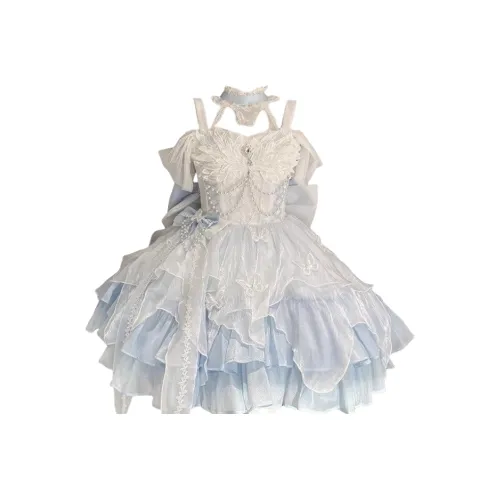 WLEQK Светло-синий + Бант Юбка Гардебель Женские Лолита Платья