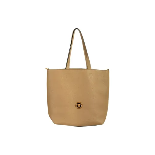 VERSACE La Medusa Текстурированная кожа Тоут Сумка Сумка для покупок Сумка Женская Бежевая