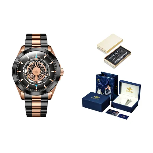 Oupinke Sky Eye Collection Механический механизм ремешок из нержавеющей стали черный циферблат мужские часы