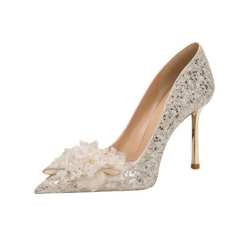 ANGEL BOY Сладкий Розовый Бант Коробка Узкий Каблук Высокий Каблук Женские Шампанское Серебряный