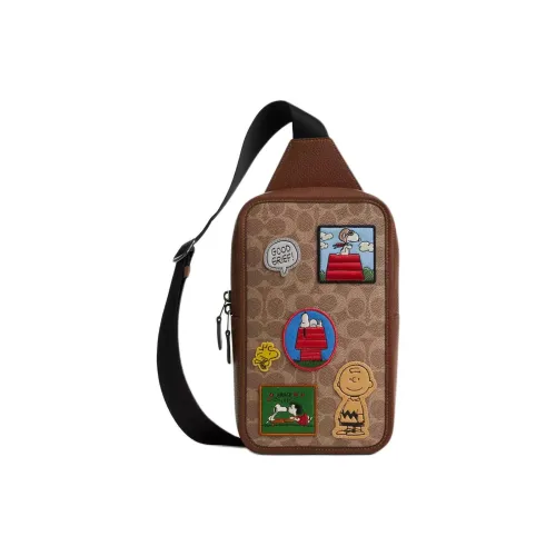 COACH PEANUTS Sullivan Smooth Calfskin Sling Bag Large Men's Tan