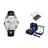 Черная кожа с белым циферблатом