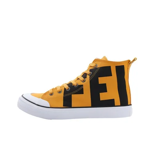 Feiyue Canvas Shoes High Top Earth Yellow Black Women's