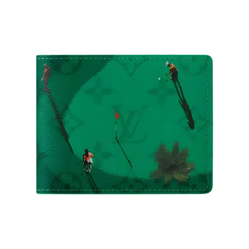 LOUIS VUITTON Slender Покрытый холст Держатель для карт кошелек Мужской Зеленый