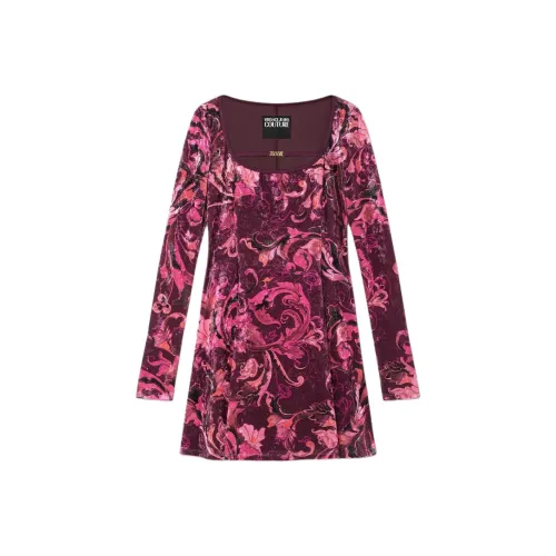 VERSACE JEANS COUTURE Длинное платье с длинными рукавами женское фиолетовое