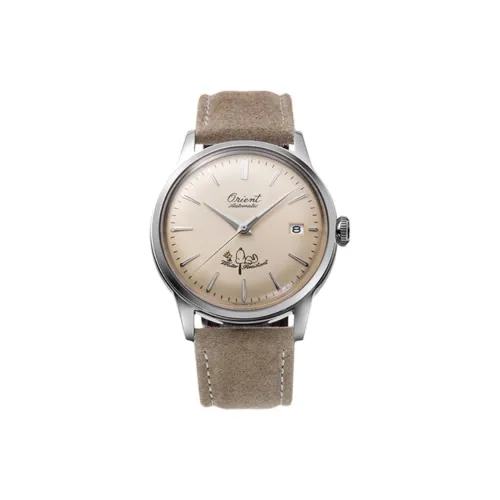 ORIENT Автоматический механический механизм Кожаный ремешок Часы 38,4 мм Мужские часы Кофейный циферблат часов
