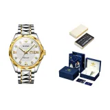 Стальной ремешок с белым циферблатом.