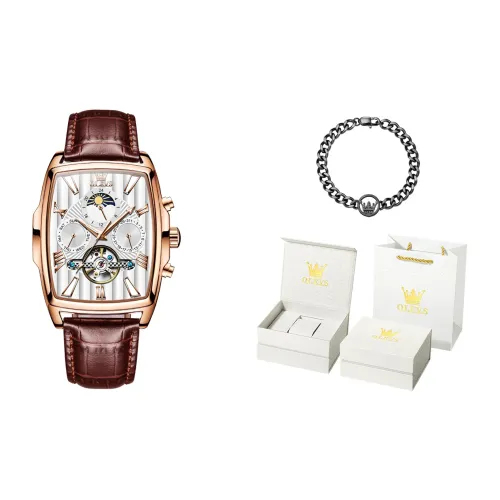 OLEVS Механические часы с кожаным ремешком белый циферблат мужские часы