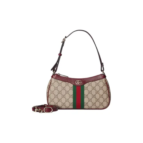 GUCCI Ophidia Холст Плечевая Сумка Маленькая Женская Бежевая и Коричневая
