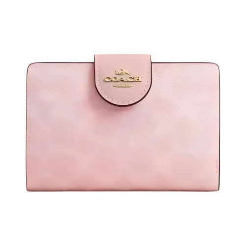 COACH Corner Zip Покрытый холст Кошелек Средний Женский Розовый