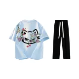 Комплект одежды (Светло-синяя футболка + Черные повседневные штаны)