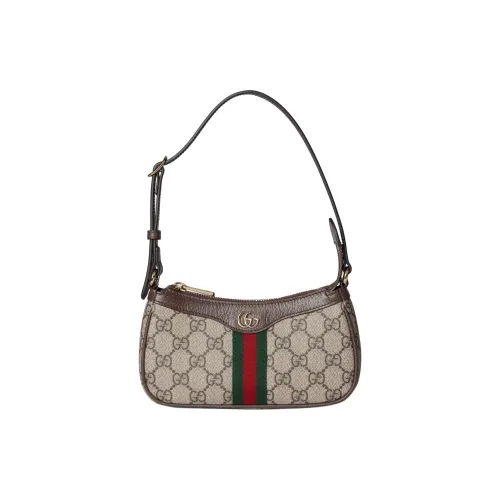 GUCCI Ophidia Холст и Кожа Сумка через плечо Мини Женская Бежевая и Темно-Коричневая