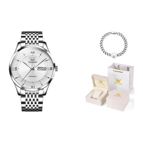 OLEVS Minimalist Series Механический механизм ремешок из нержавеющей стали мужские часы белый циферблат