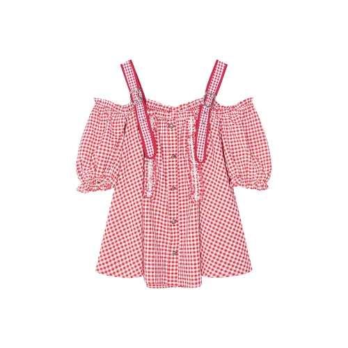 ELF SACK Сладкий стиль Красная клетка Женские Шифоновые рубашки