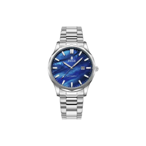 RUIGE Пионер Series Автоматический Механический Механизм Нержавеющая Сталь Ремешок Часы Мужские Часы Синий Циферблат