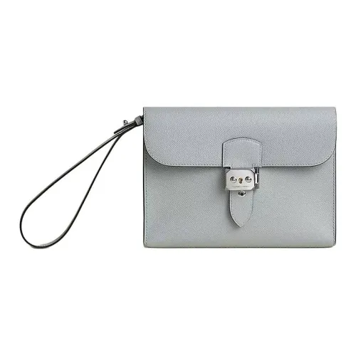 HERMES Sac A Depeches Epsom Телячья кожа Клатч Мужской 8U BLEU Ледниково-голубой