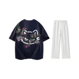 Комплект одежды (Темно-синяя футболка + Бело-серые повседневные штаны)