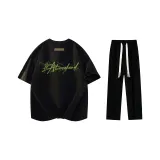 Комплект одежды (Черная футболка + Зеленая молния + Черные повседневные штаны)