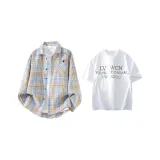 Желтая клетка + белая футболка