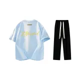 Комплект одежды (Светло-синяя футболка + Желтая молния + Черные повседневные штаны)