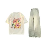 Комплект одежды (Абрикосовый топ + Желтые грязные штаны)