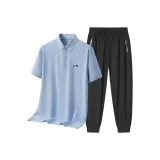 Комплект одежды (Аква-синяя рубашка с коротким рукавом + черные штаны)