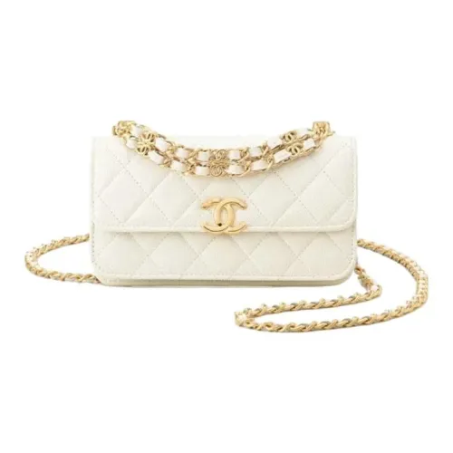 CHANEL WOC С рельефом Тисненый Личи Кожа Коровья кожа Сумка через плечо Маленькая Женская Белая