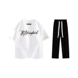 Комплект одежды (Белая футболка + Черная молния + Черные повседневные штаны)