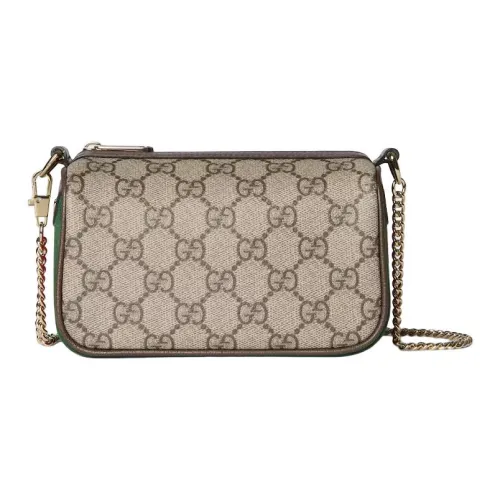 GUCCI Ophidia Холст и Кожа Сумка через плечо Мини Женская Бежевая и Темно-Коричневая
