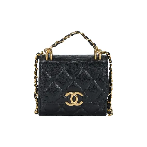 CHANEL 22K Осень и Зима Личи Коровья Кожа Сумка с Клапаном Через плечо Одно Плечо Сумка Женская Черная