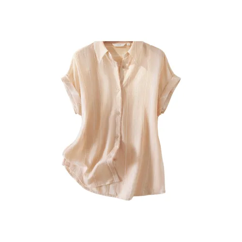 IHIMI Светло-оранжевые Короткие Рубашки с Короткими Рукавами для Женщин