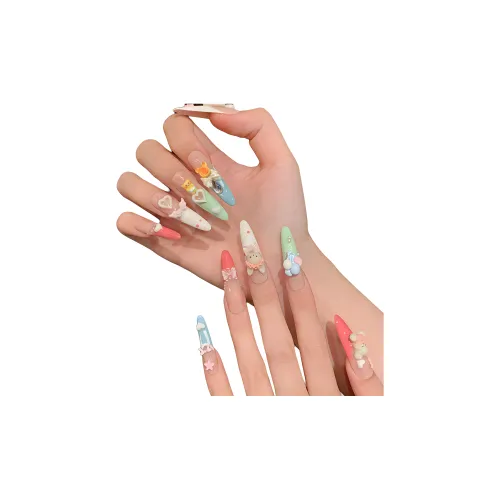 Suiyiie Handcrafted False Nail Милый стиль Баллоны Медведь Picnic Дофаминовая одежда Girlish Long Candy Jump Color Cartoon
