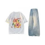 Комплект одежды (Белый топ + Винтажные синие штаны)