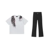 Белый, серый, топсайс, топ + черные штаны