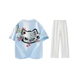 Комплект одежды (Светло-синяя футболка + Бело-серые повседневные штаны)