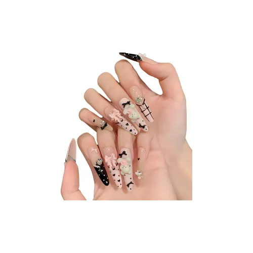 Suiyiie Handcrafted False Nail Румяна Cartoon Cute Кожа Премиум Маникюр Длинный Розовый Jump Цвет Французский